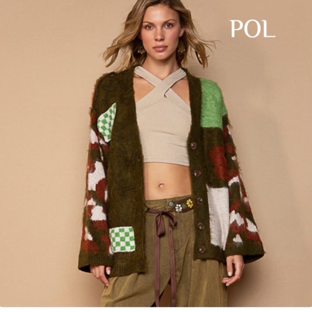 Pol Mohair Patch Pattern Cardigan - image 1